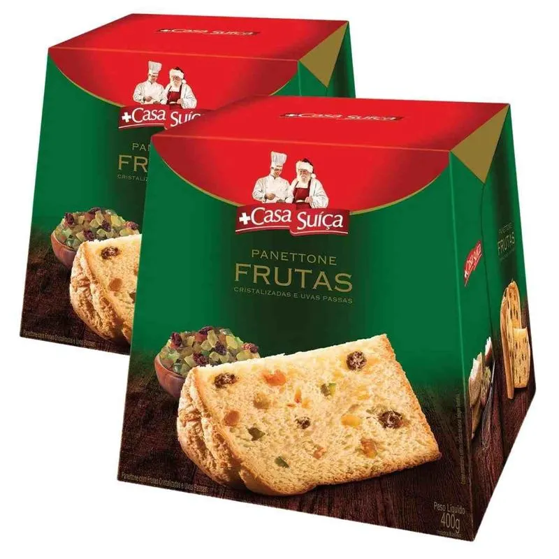 2 Panetones Casa Suíça, Pannetone De 400g, Tradicional