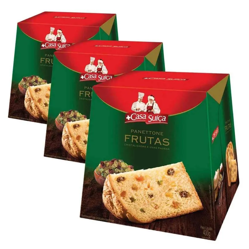3 Panetones Casa Suíça, Pannetone De 400g, Tradicional