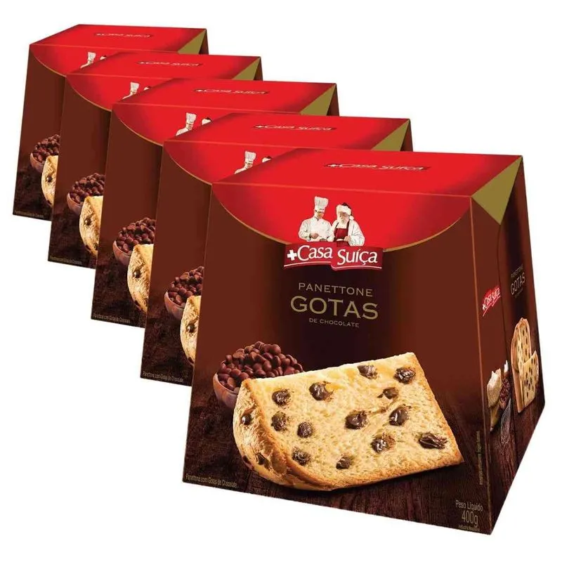 5 Panetones Casa Suíça, Chocotone 400g, Chocolate