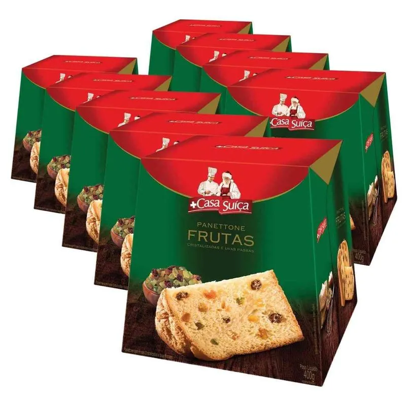 10 Panetones Casa Suíça, Pannetone De 400g, Tradicional