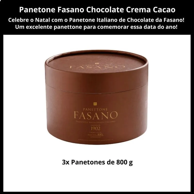 3 Panetones Italiano Fasano, Chocotone 800g, Chocolate