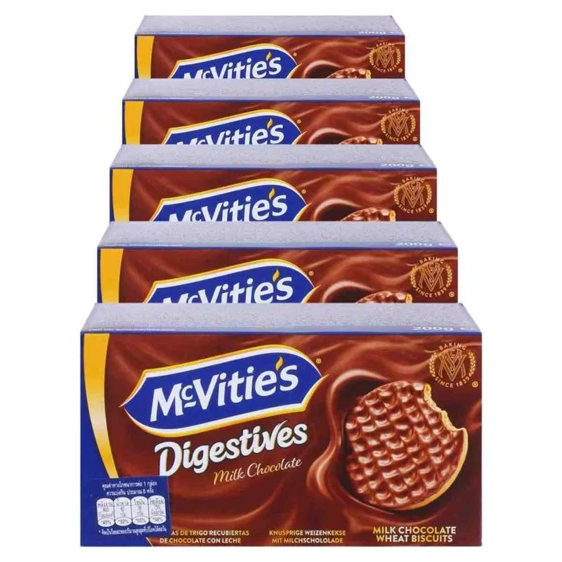 Biscoito Chocolate Digestive Mcvities, 5 Pacotes De 200g