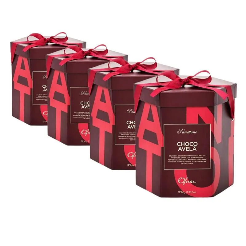4 Panetone Ofner, Panettone 1kg, Choco Avelã