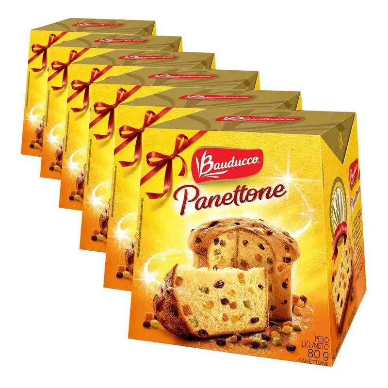 6 Panetone Mini Bauducco 80g Tradicional, Panettone