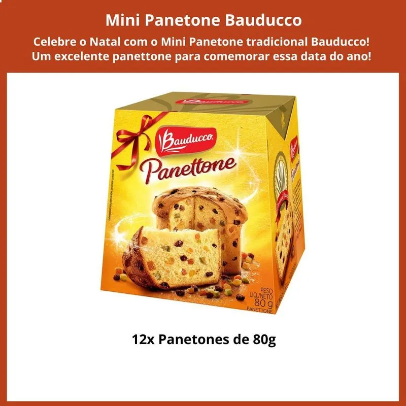 12 Panetone Mini Bauducco 80g Tradicional, Panettone