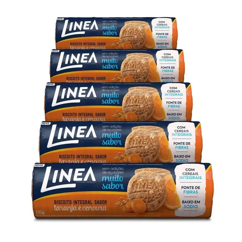 Biscoito Linea Integral Laranja Cenoura Sem Açúcar 5 De 120g