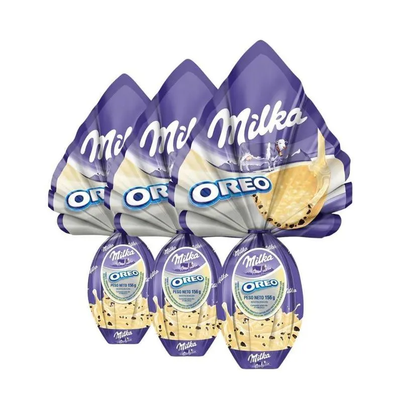 3 Ovo De Páscoa Milka Branco Com Oreo Chocolate 156g