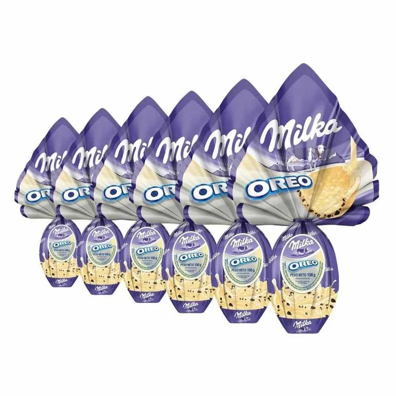 6 Ovo De Páscoa Milka Branco Com Oreo Chocolate 156g