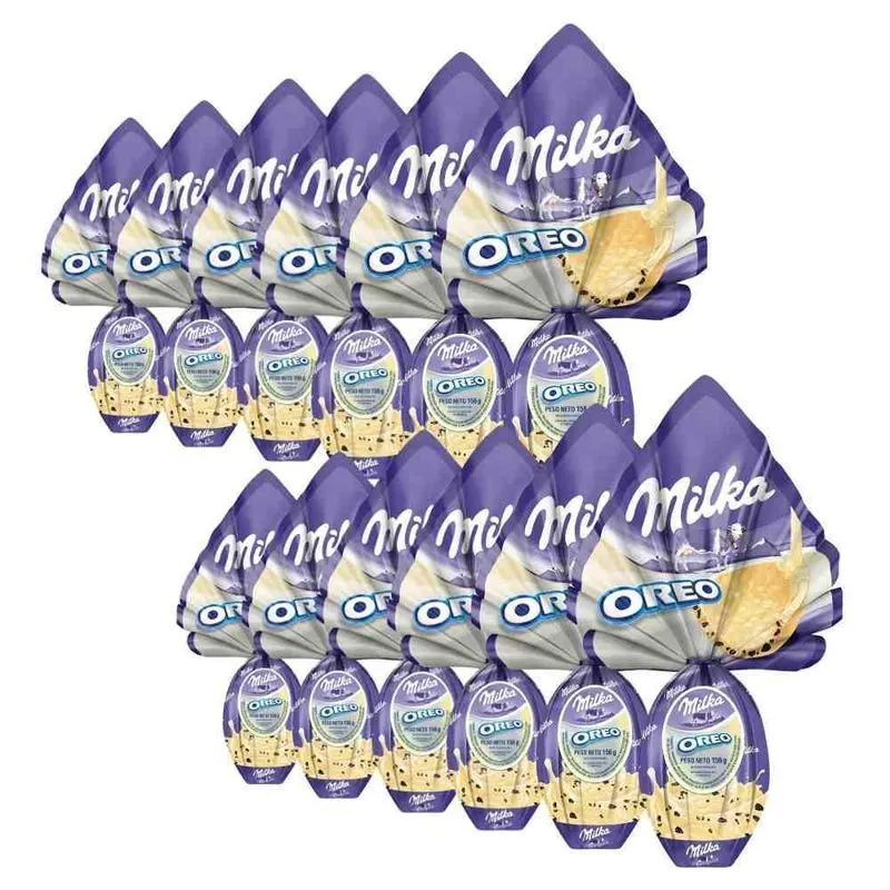 12 Ovo De Páscoa Milka Branco Com Oreo Chocolate 156g