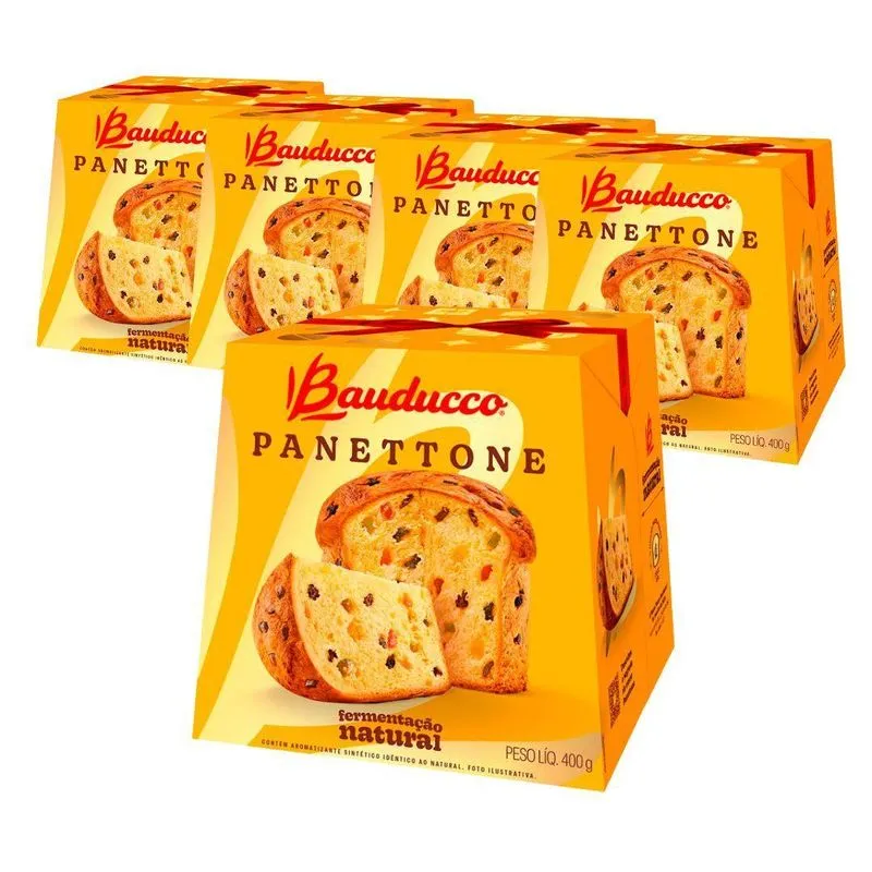 Kit Panetone Bauducco Tradicional Frutas 5 Panttones De 400g