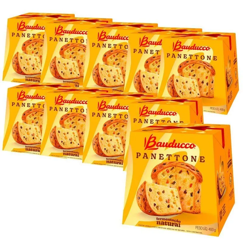 Kit Panetone Bauducco Tradicional Frutas 10 Panettones 400g