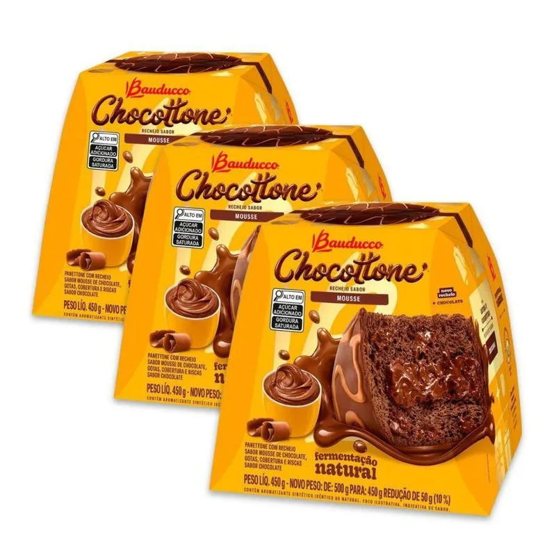 Chocotone Bauducco Mousse Chocolate Kit 3 Panetones 450g