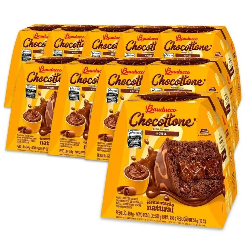 Chocotone Bauducco Mousse Chocolate Kit 10 Panetones 450g