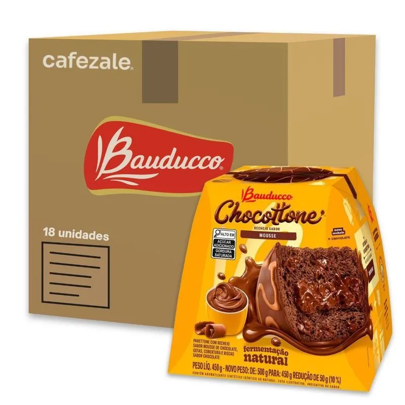 Chocotone Bauducco Mousse Chocolate Kit 18 Panetones 450g