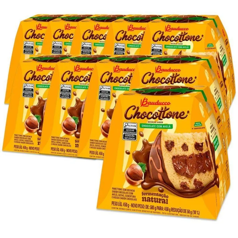 Kit 10 Chocotones Bauducco - Chocolate Com Avelã - 450g Cada
