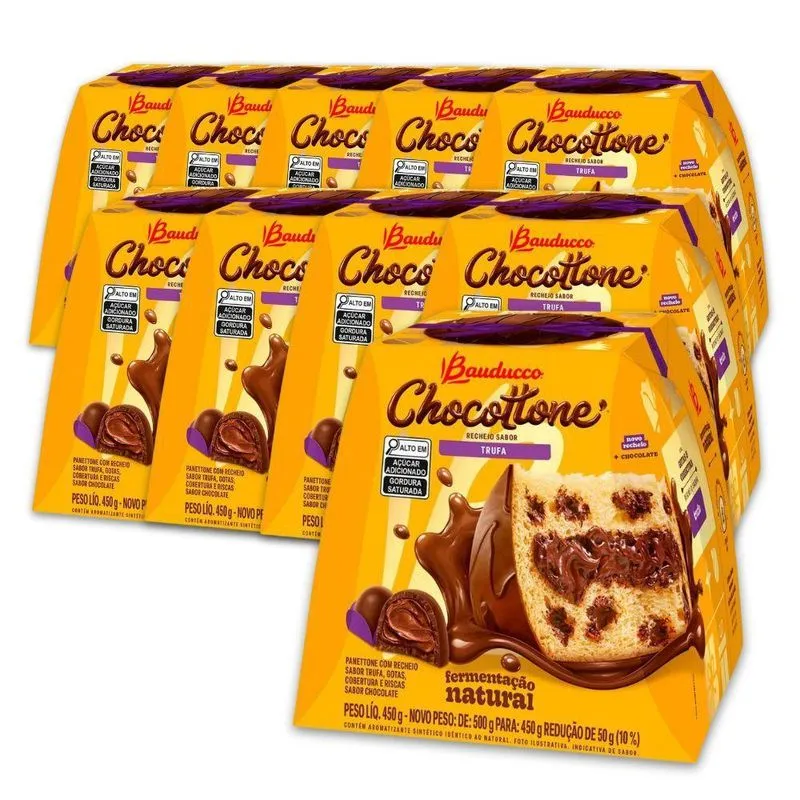 Kit 10 Chocottones Bauducco Trufa 450g - Natal Especial