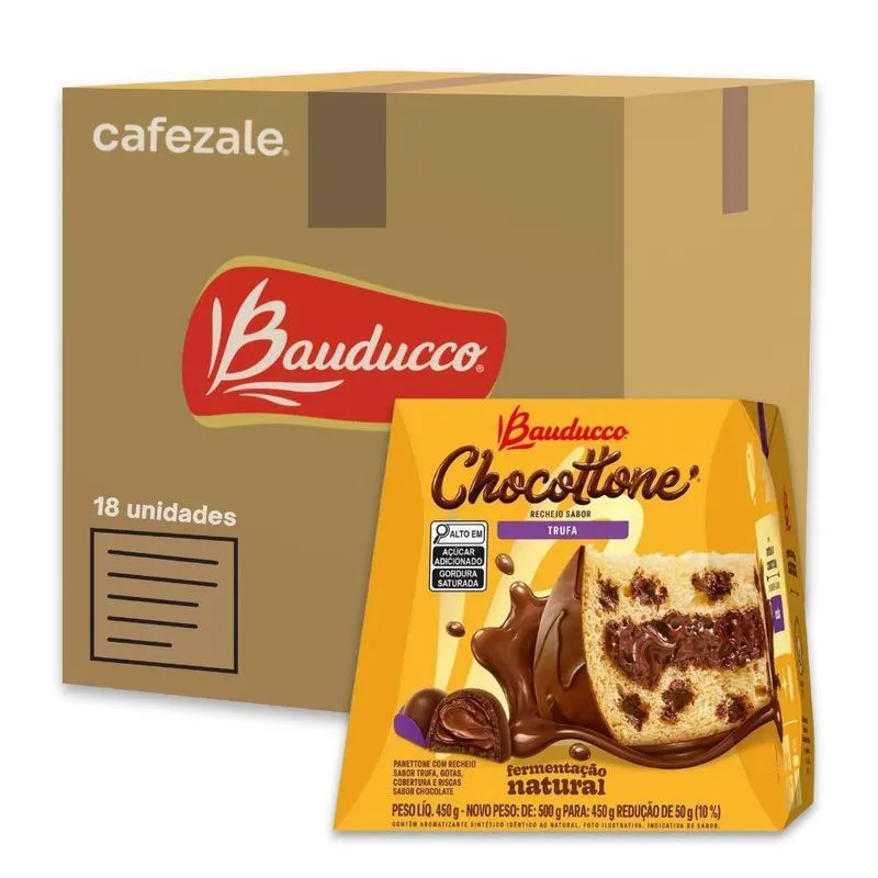 Kit 18 Chocottones Bauducco Recheado Trufa 450g