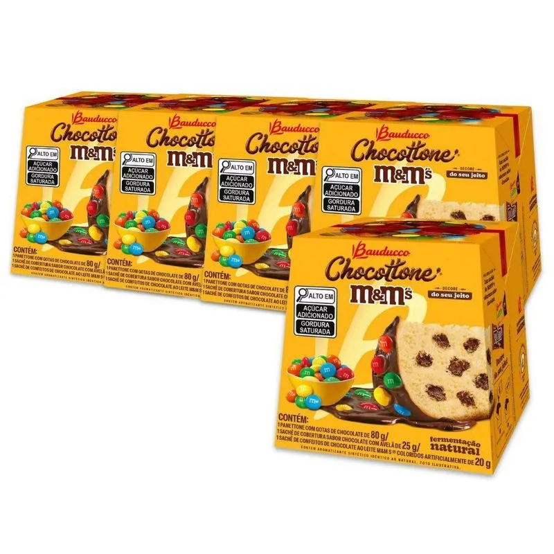 Chocotone Bauducco Kit 5 Mini Panetones M&Ms Chocolate 80g