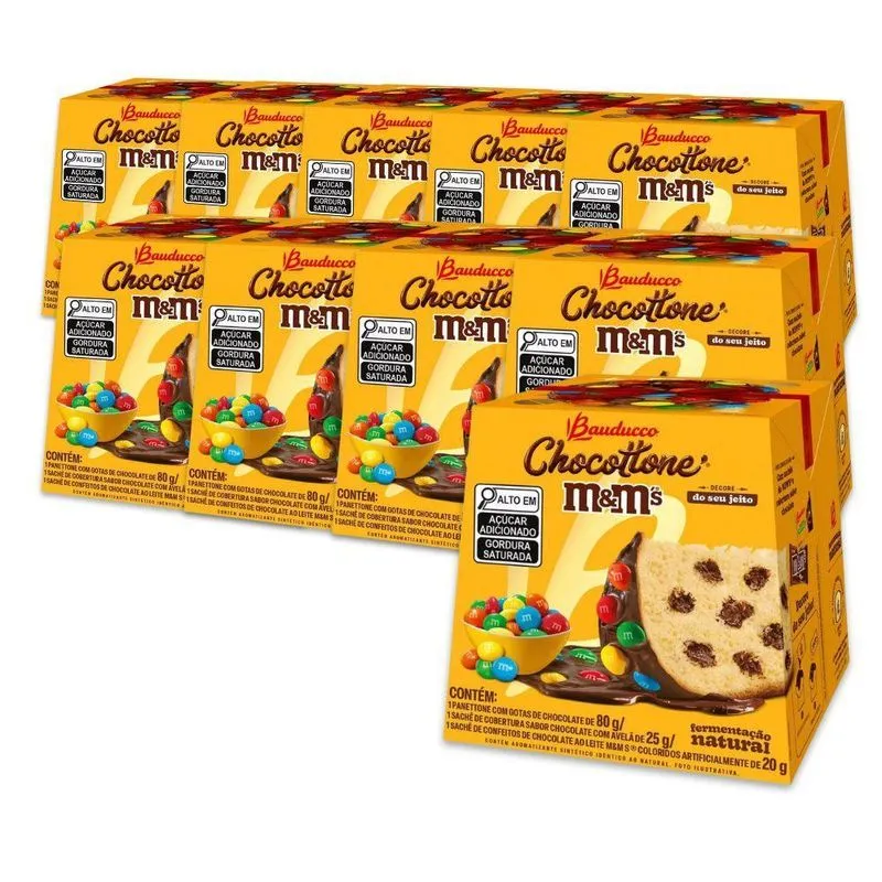 Chocotone Bauducco Kit 10 Mini Panetones M&Ms Chocolate 80g