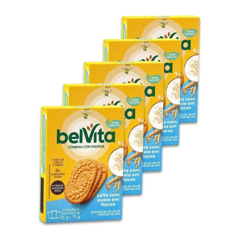 Biscoito Integral Belvita Leite E Aveia Kit 5 Caixas 75g
