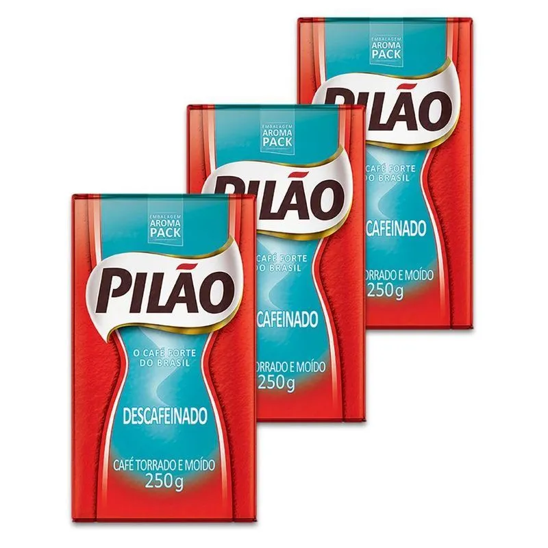 Café Pilão Torrado e Moído Descafeinado 3 Pacotes de 250g