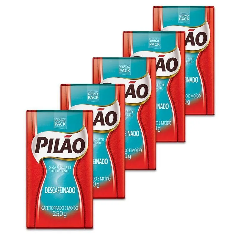 Café Pilão Torrado e Moído Descafeinado 5 Pacotes de 250g