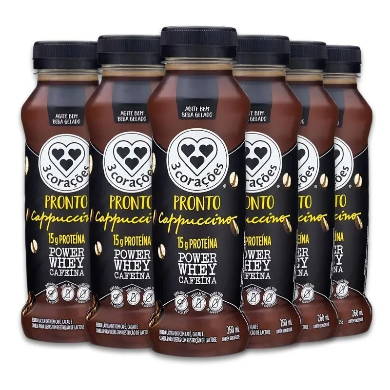 Cappuccino Pronto Power Whey 3 Corações Kit 6 Capucino 260ml