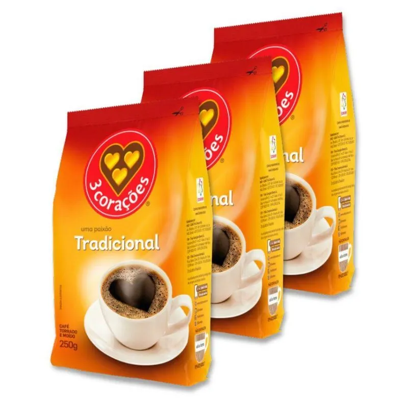 Café Três Corações Tradicional Moído Kit 3 Pacotes 250g