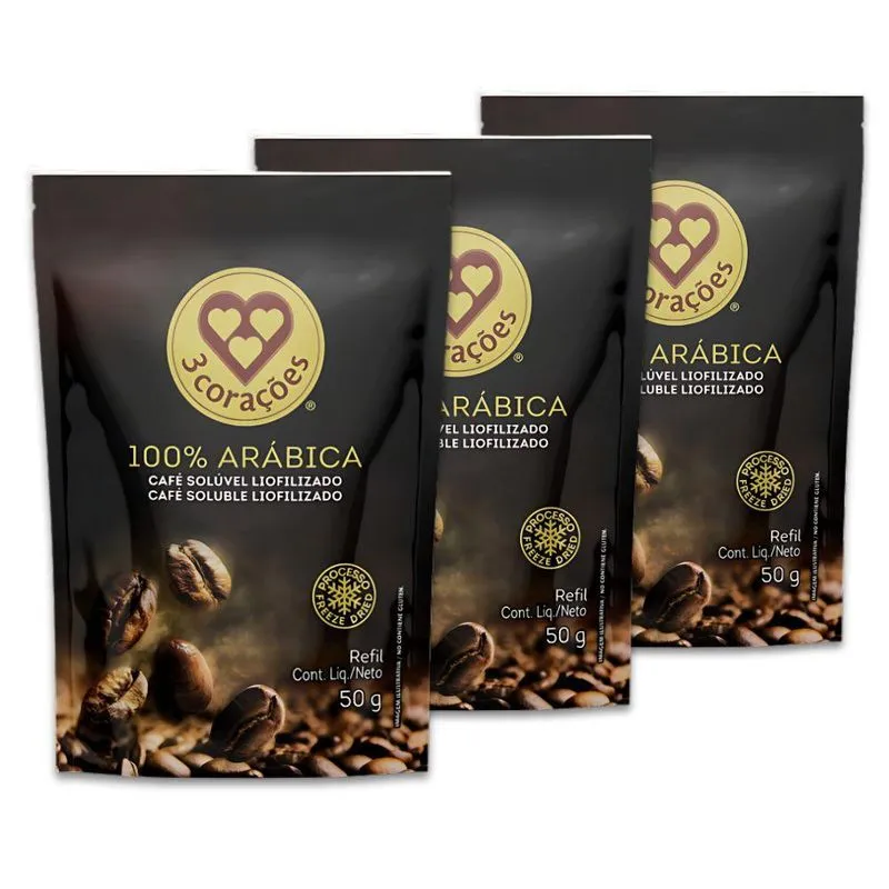 Café Três Corações Solúvel 100% Arábica Kit 3 Sachês 50g