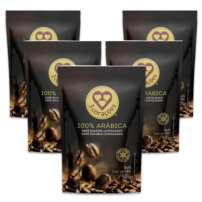Café Três Corações Solúvel 100% Arábica Kit 5 Sachês 50g