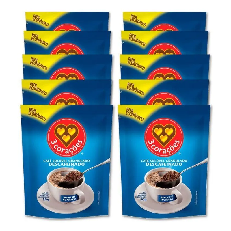 Café Três Corações Solúvel Descafeinado Kit 10 Sachês 50g