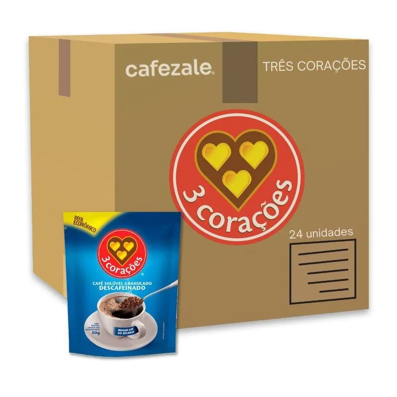 Café Três Corações Solúvel Descafeinado Kit 24 Sachês 50g