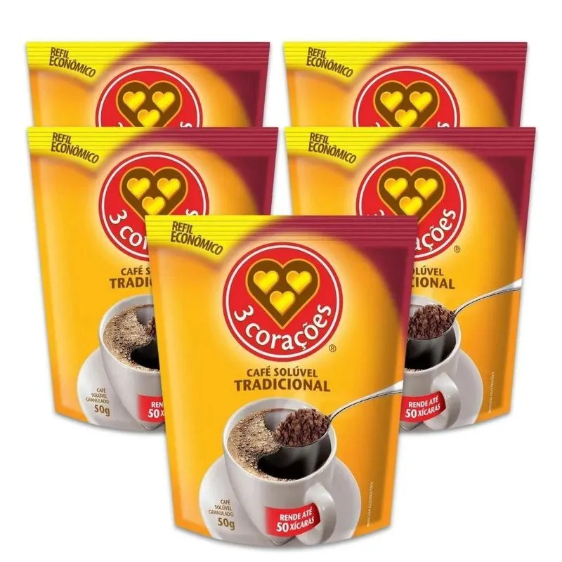 Café Três Corações Solúvel Tradicional Kit 5 Sachês 50g