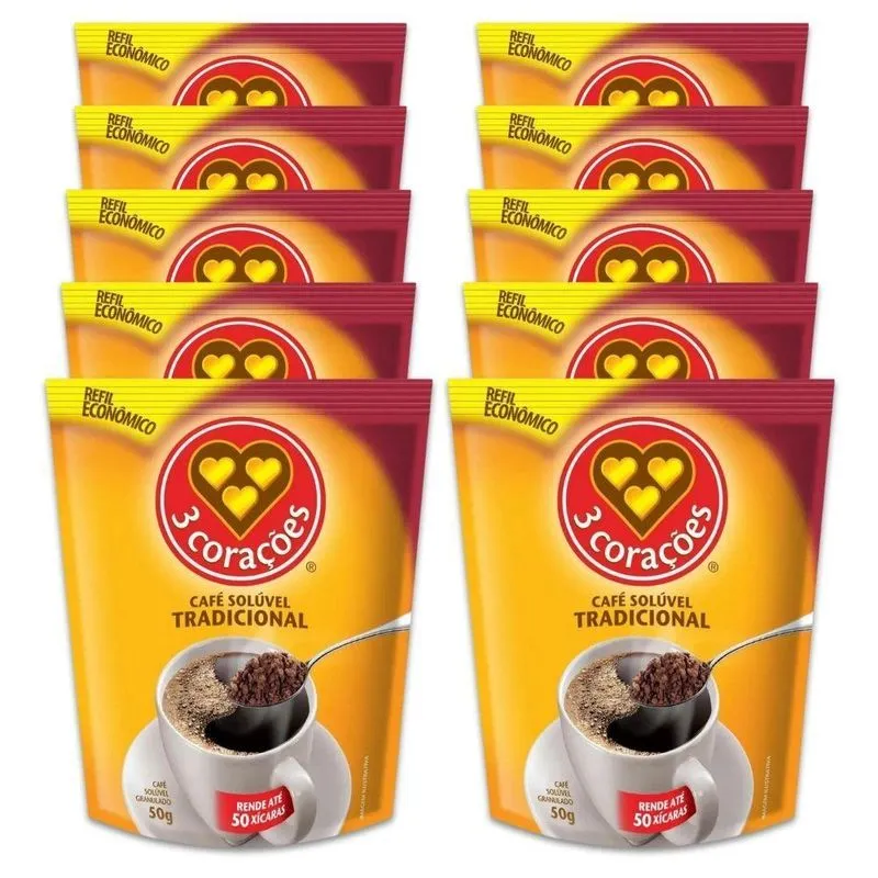 Café Três Corações Solúvel Tradicional Kit 10 Sachês 50g