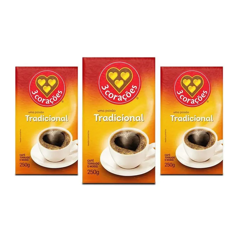Café 3 Corações Tradicional A Vácuo Kit 3 Pacotes De 250g