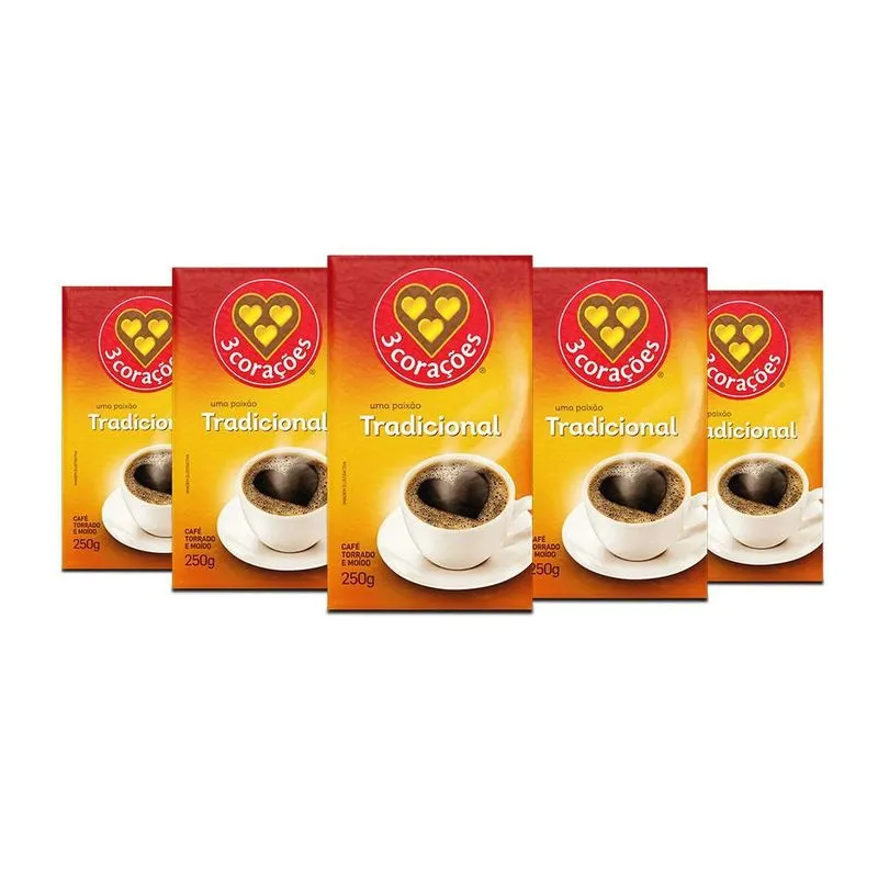 Café 3 Corações Tradicional A Vácuo Kit 5 Pacotes De 250g