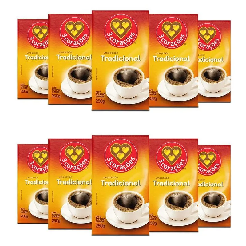 Café 3 Corações Tradicional A Vácuo Kit 10 Pacotes De 250g