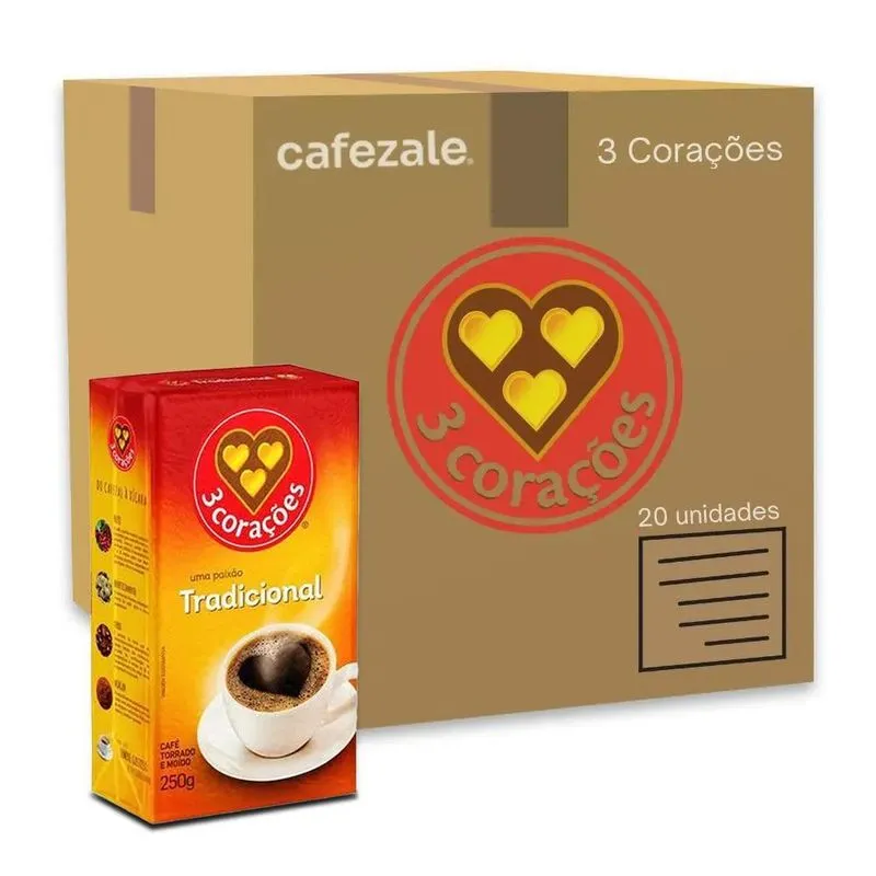 Café 3 Corações Tradicional A Vácuo Kit 20 Pacotes De 250g