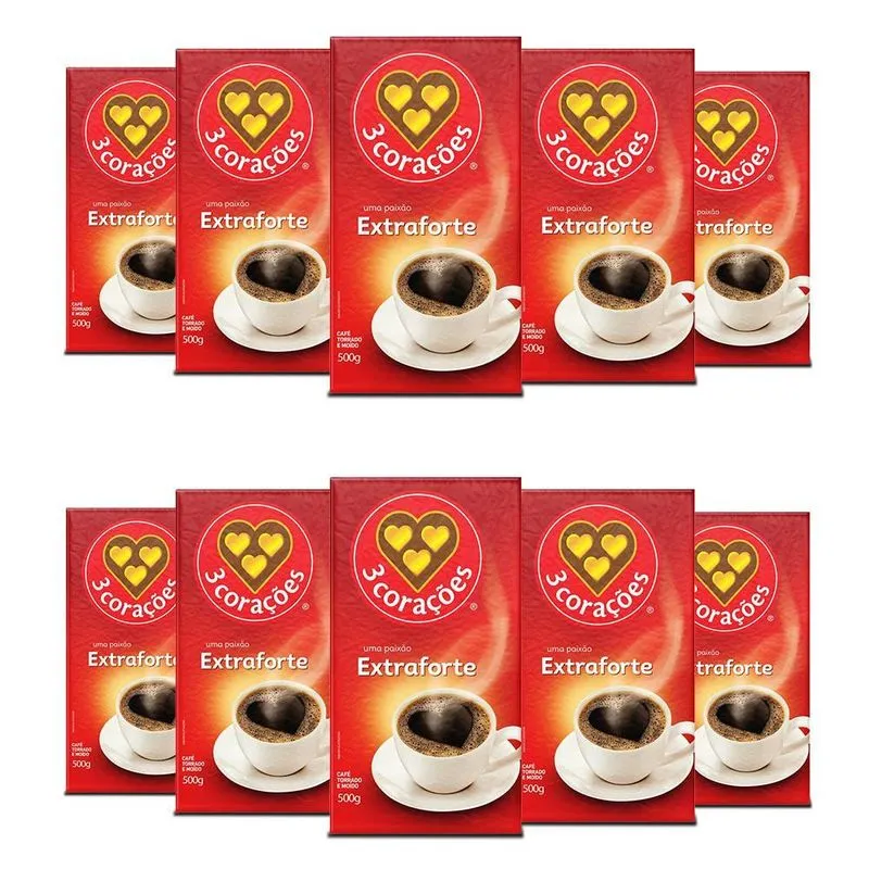 Café 3 Corações Extraforte A Vácuo Kit 10 Pacotes 500g