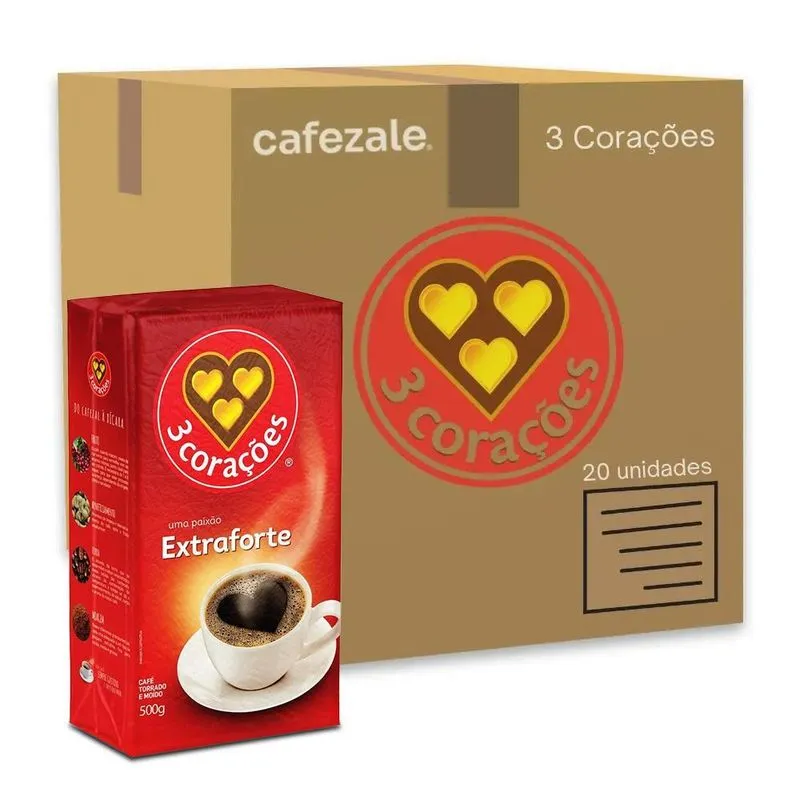 Café 3 Corações Extraforte A Vácuo Kit 20 Pacotes 500g
