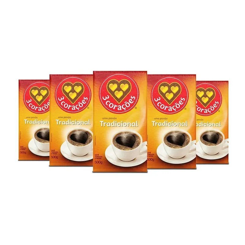 Café 3 Corações Tradicional A Vácuo Kit 5 Pacotes De 500g