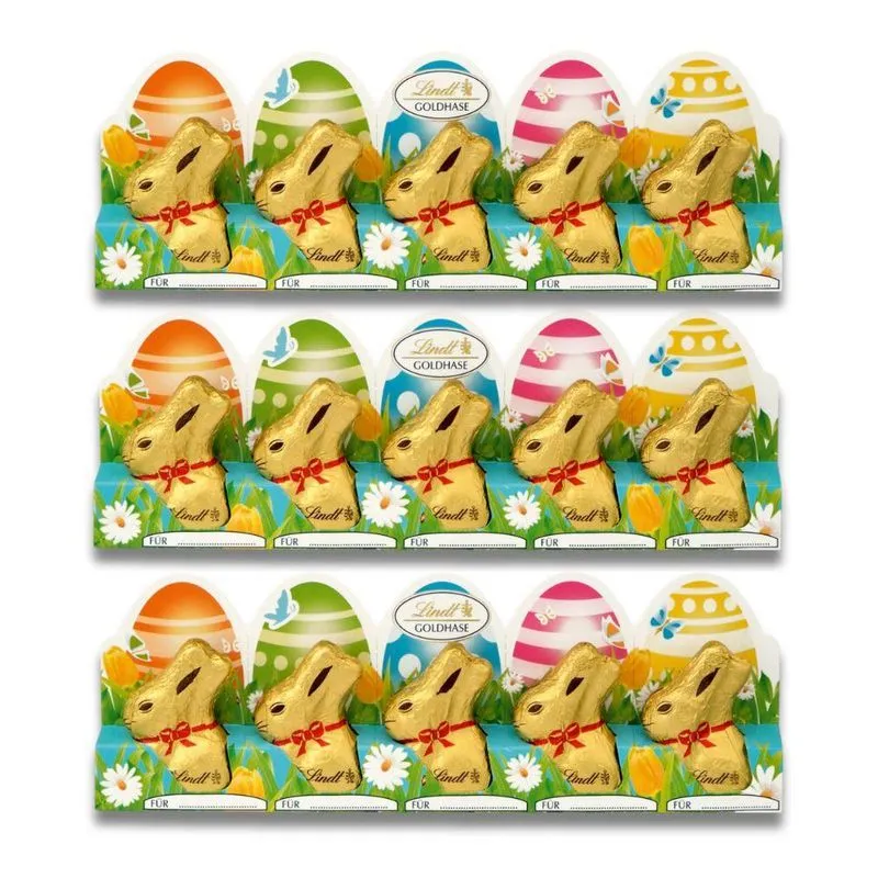 Chocolate Lindt Ao Leite Gold Bunny Kit 3 Cartelas 50g 5x10g