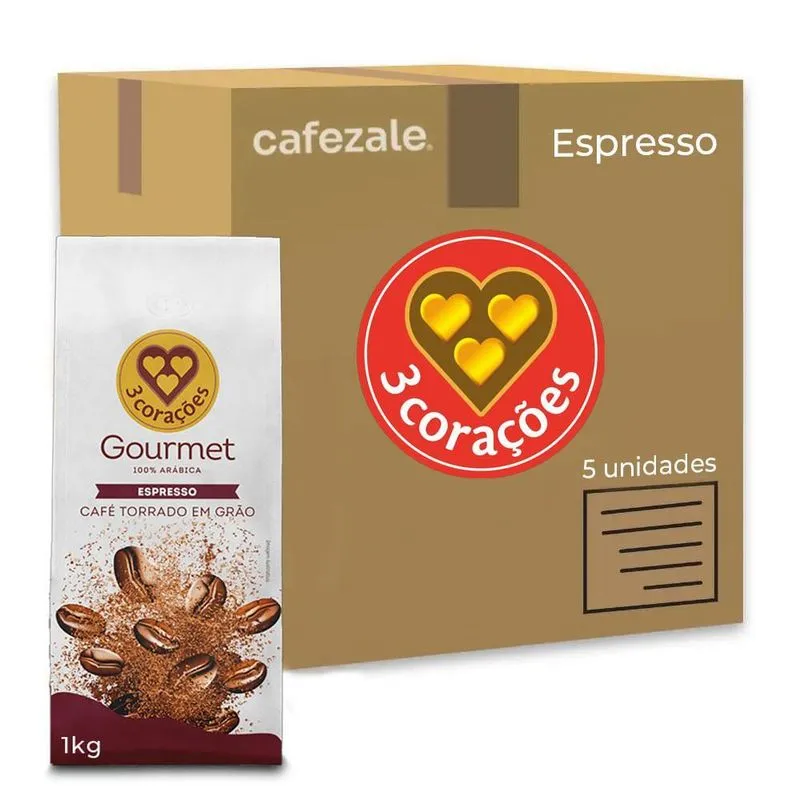 Café Em Grãos 3 Corações Espresso Gourmet Kit 5 Unid De 1kg