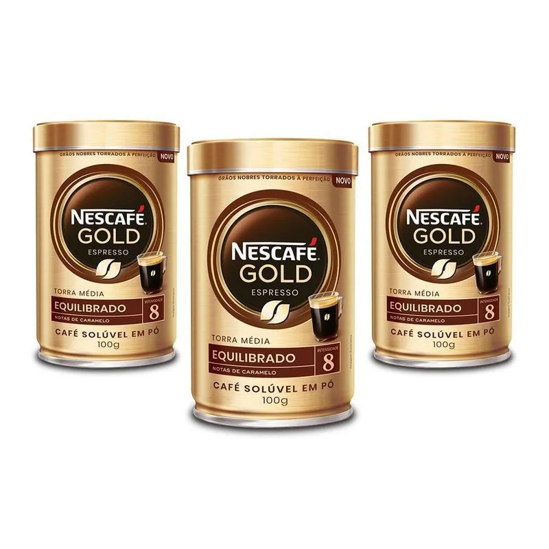 Café Solúvel Nescafé Gold Equilibrado Kit 3 Latas 100g