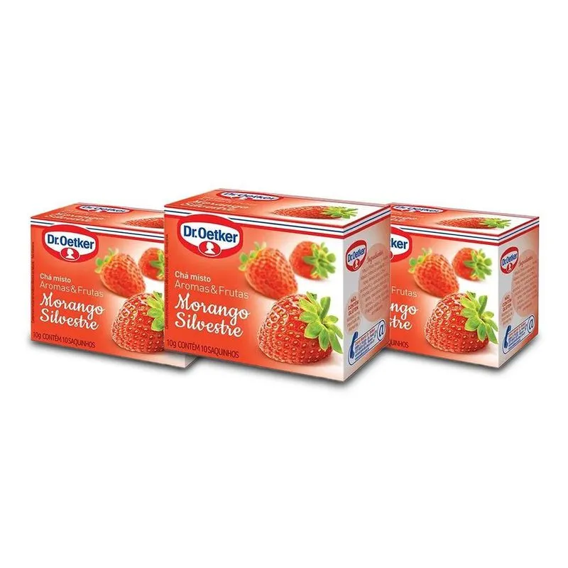 Chá Dr. Oetker Morango Silvestre Kit 3 Caixas 10 Saquinhos