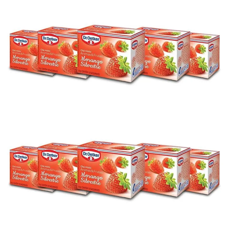 Chá Dr. Oetker Morango Silvestre Kit 10 Caixas 10 Saquinhos