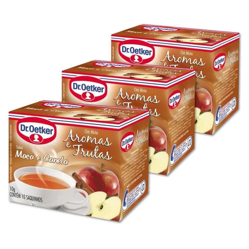 Chá Dr. Oetker Maçã E Canela Kit 3 Caixas 10 Saquinhos