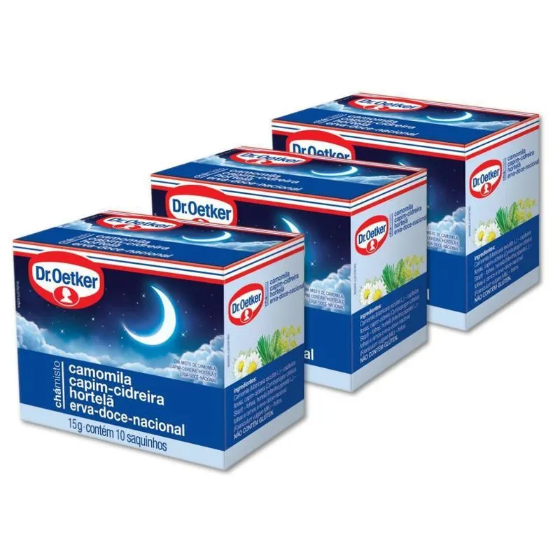 3 Caixas Chá Dr Oetker Camomila Cidreira Hortelã Erva-doce