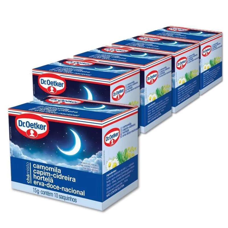 5 Caixas Chá Dr Oetker Camomila Cidreira Hortelã Erva-doce