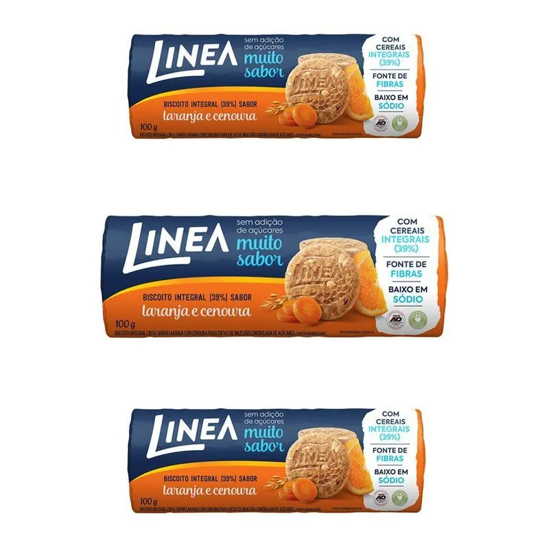 Biscoito Integral Linea Laranja E Cenoura Kit 3 Pacotes 100g